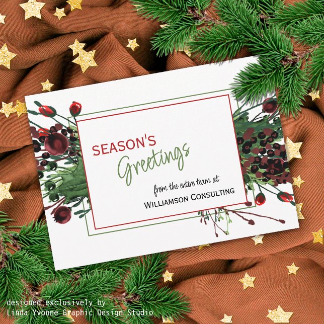 Custom Red Berries Green Holly Botanical Foliage Holiday Card (Creator Uploaded)