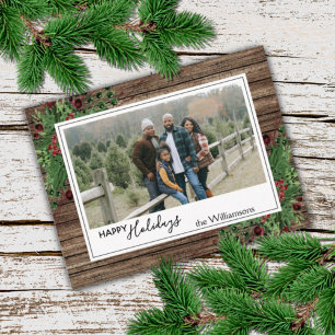 Custom Red Berries Green Holly Botanical Foliage Postcard