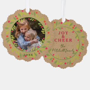 Custom Red Berries Green Leaves Wreath Tree Decoration Card