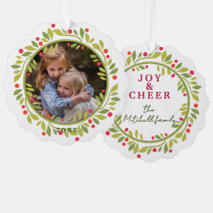 Custom Red Berries Green Leaves Wreath Tree Decoration Card