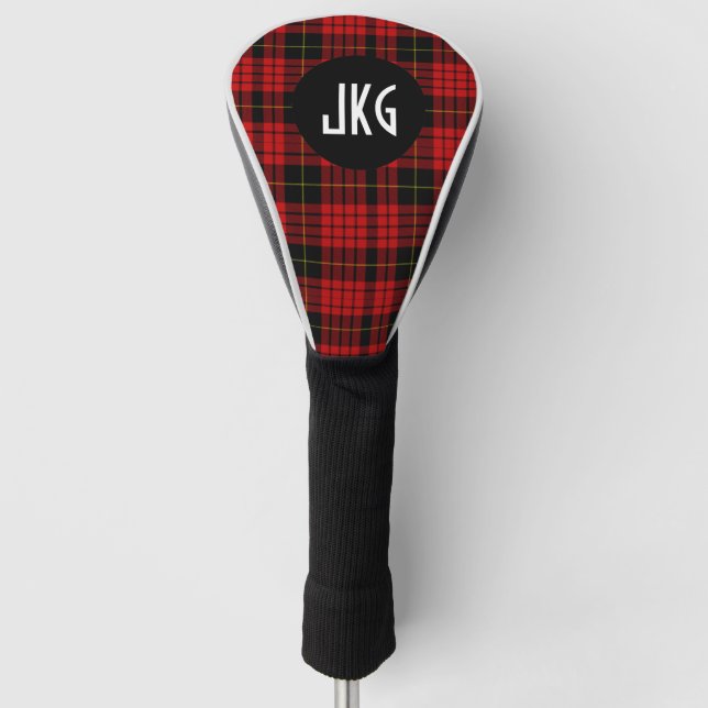 Custom Red, Black and Yellow Tartan Plaid Tartan Golf Head Cover (Front)
