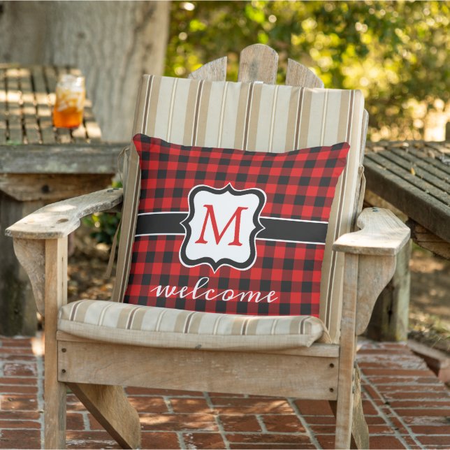 Custom Red Black Buffalo Check Plaid Pattern Cushion (Chair)