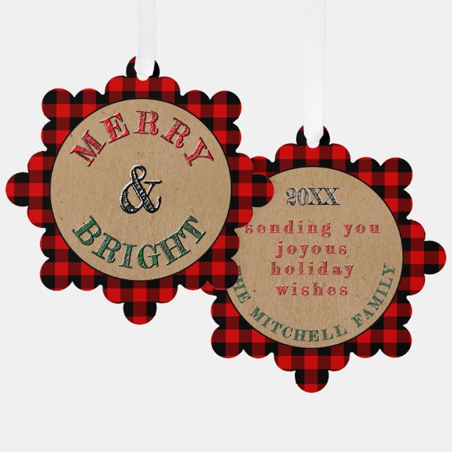 Custom Red Black Buffalo Lumberjack Plaid Pattern Tree Decoration Card (Front/Back)