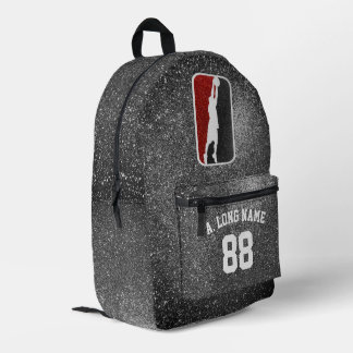 Custom Red & Black Glitter Basketball Player Printed Backpack