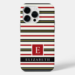 Custom Red Black Gold White Colour Stripes iPhone 14 Pro Max Case