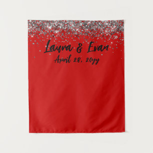 Custom Red Black & Silver Wedding Photo Booth Prop Tapestry