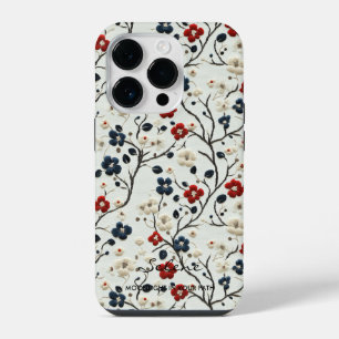 Custom Red, Blue, & White Embroidered Floral Quote iPhone 14 Pro Case