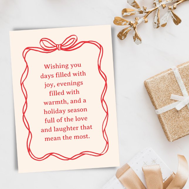 Custom Red Bow Family Christmas Letter Message Holiday Card (Creator Uploaded)