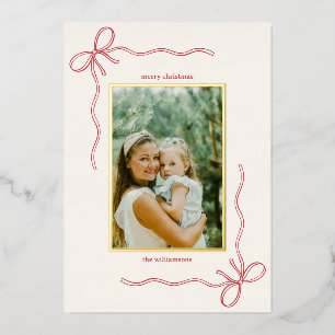 Custom Red Bow Family Christmas Photo Letter Gold