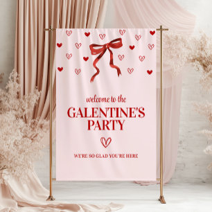 Custom Red Bow Galentine's Day Party Welcome Banner