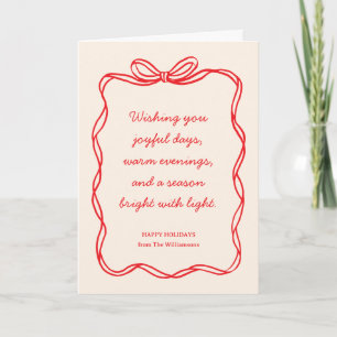 Custom Red Bow No Photo Christmas Letter Folded Holiday Card