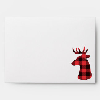 Custom Red Buffalo Plaid Deer Happy Holidays Envelope