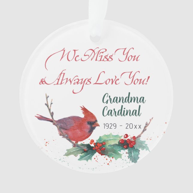 Custom Red Cardinal Memorial Keepsake Ornament (Front)