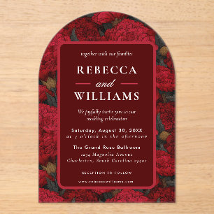 Custom Red Carnation Floral Barn Wedding Acrylic Invitations