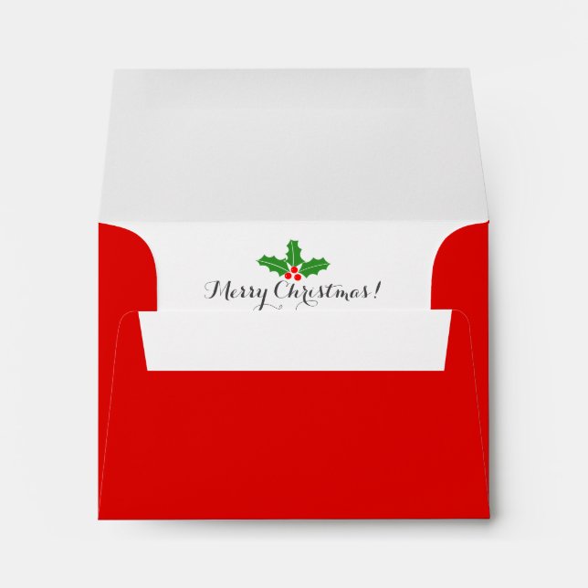 Custom red Christmas envelopes with holly leaves (Back (Bottom))