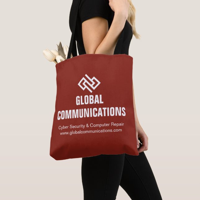 Custom Red Company Computer Technology Store Tote Bag (Close Up)