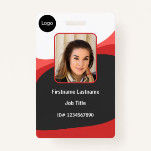 custom Red company employee Photo, Logo, Bar Code ID Badge