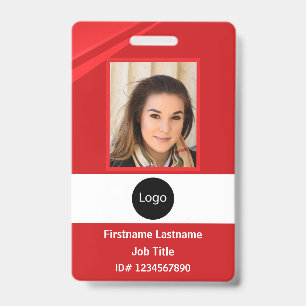 custom Red company employee Photo, Logo, Bar Code ID Badge