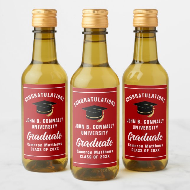 Custom Red Congratulations Graduation Party Mini Wine Label (Bottles)