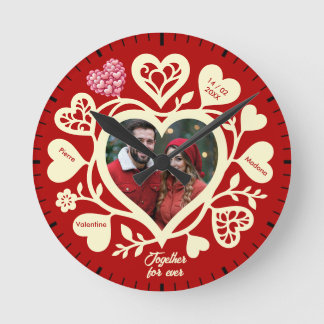Custom Red Cream Photo Heart Clock