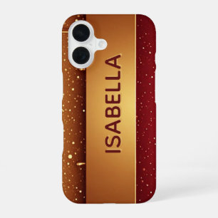 Custom Red Dripping Paint Over Gold Glitter Luxe iPhone 16 Case