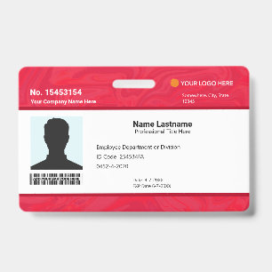 Custom Red Employee ID Identification Photo Bar Badge