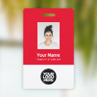 Custom Red Employee Photo, Bar Code, Logo, Name