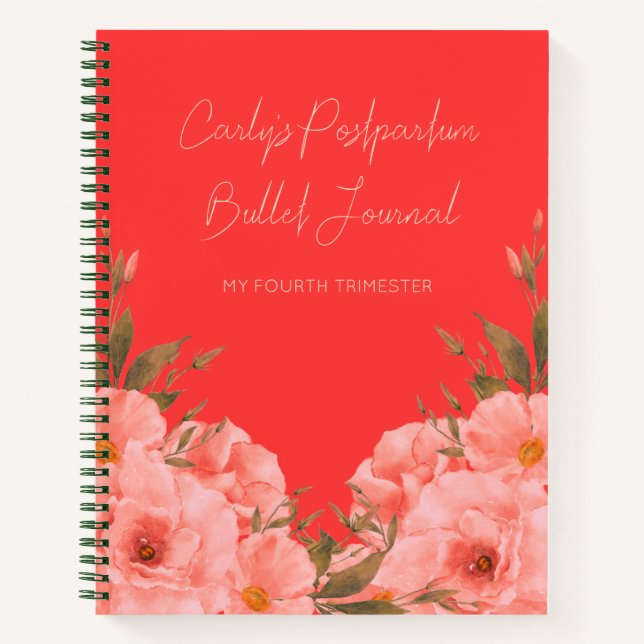 Custom Red Floral Postpartum Journal For New Moms (Front)