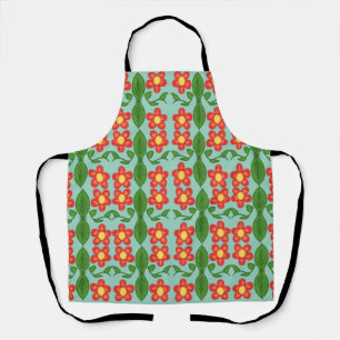 Custom Red Folk Art Flower & Leaf Pattern Apron
