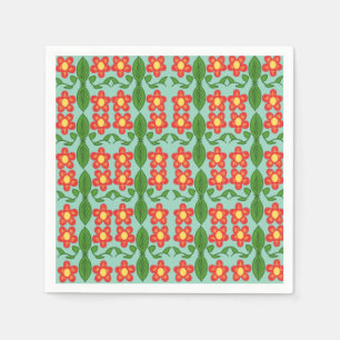 Custom Red Folk Art Flower & Leaf Pattern Napkin