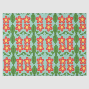 Custom Red Folk Art Flower & Leaf Pattern Tissue Paper