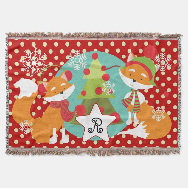 Custom Red Fox Christmas Holiday Throw Blanket (Front)