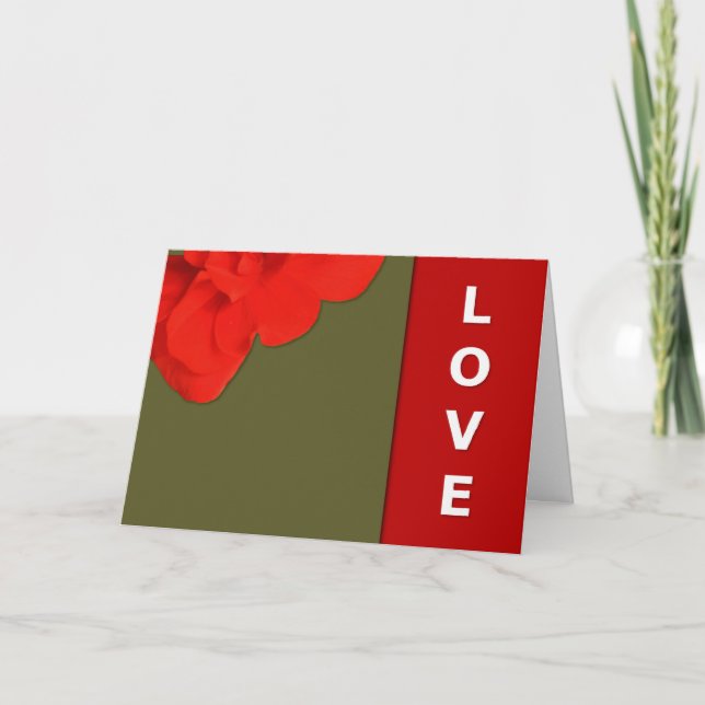 Custom Red Geranium Flower, Love Red and Green Card (Front)
