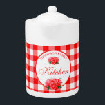 Custom Red Gingham Check Farmhouse Country Teapot<br><div class="desc">Personalised red gingham plaid check pattern teapot with farmhouse country home living style.  Add your family name,  kitchen or whatever text you like for a personal and unique touch.</div>