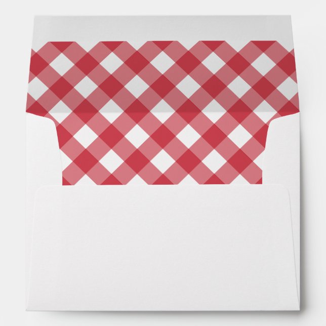 Custom Red Gingham Chequered Return Address Envelope (Back (Bottom))
