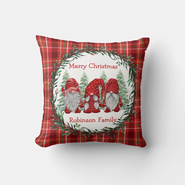 Custom Red Gnomes Merry Christmas   Cushion (Front)