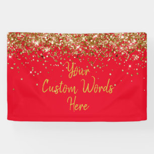 Custom Red & Gold Birthday Party Photo Booth Prop Banner