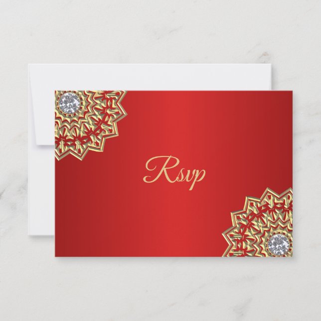 Custom RED Gold Indian Mandala RSVP Wedding Invitation (Front)