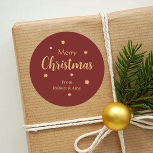 Custom Red & Gold Merry Christmas  Classic Round Sticker