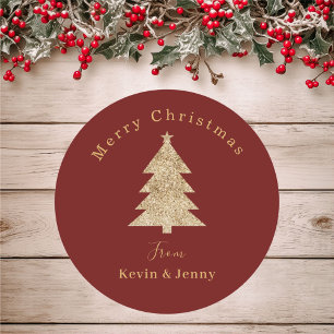 Custom Red & Gold Merry Christmas Classic Round Sticker