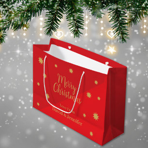 Custom Red & Gold Merry Christmas  Large Gift Bag