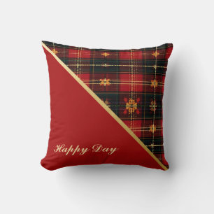 Custom Red-Gold Plaid Throw Pillow