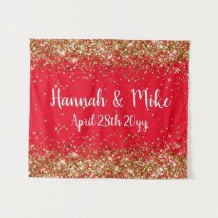 Custom Red Gold Wedding Backdrop Photo Booth Prop Tapestry