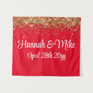 Custom Red Gold Wedding Backdrop Photo Booth Prop Tapestry