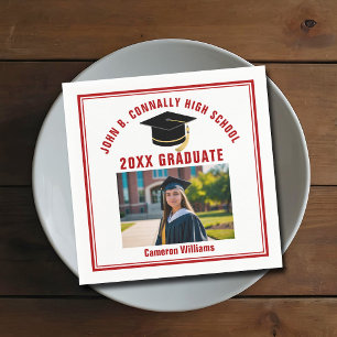 Custom Red Graduate Photo 2026 Graduation Party Napkin