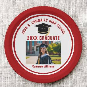 Custom Red Graduate Photo 2026 Graduation Party Paper Plate