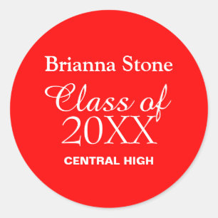 Custom Red Graduation Sticker with White Text