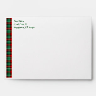 Custom Red Green Christmas Plaid A7 Envelopes
