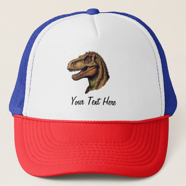 Custom Red Green Dinosaur T-Rex Tyrannosaurus      Trucker Hat (Front)