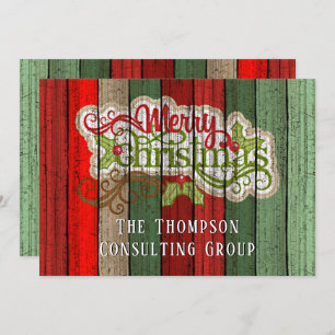 Custom Red Green Weathered Wooden Planks Pattern H Holiday Card